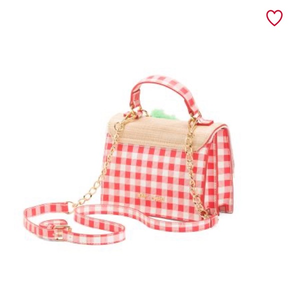 BETSEY JOHNSON straw top handle crossbody with strawberry charm NWT - Picture 4 of 4